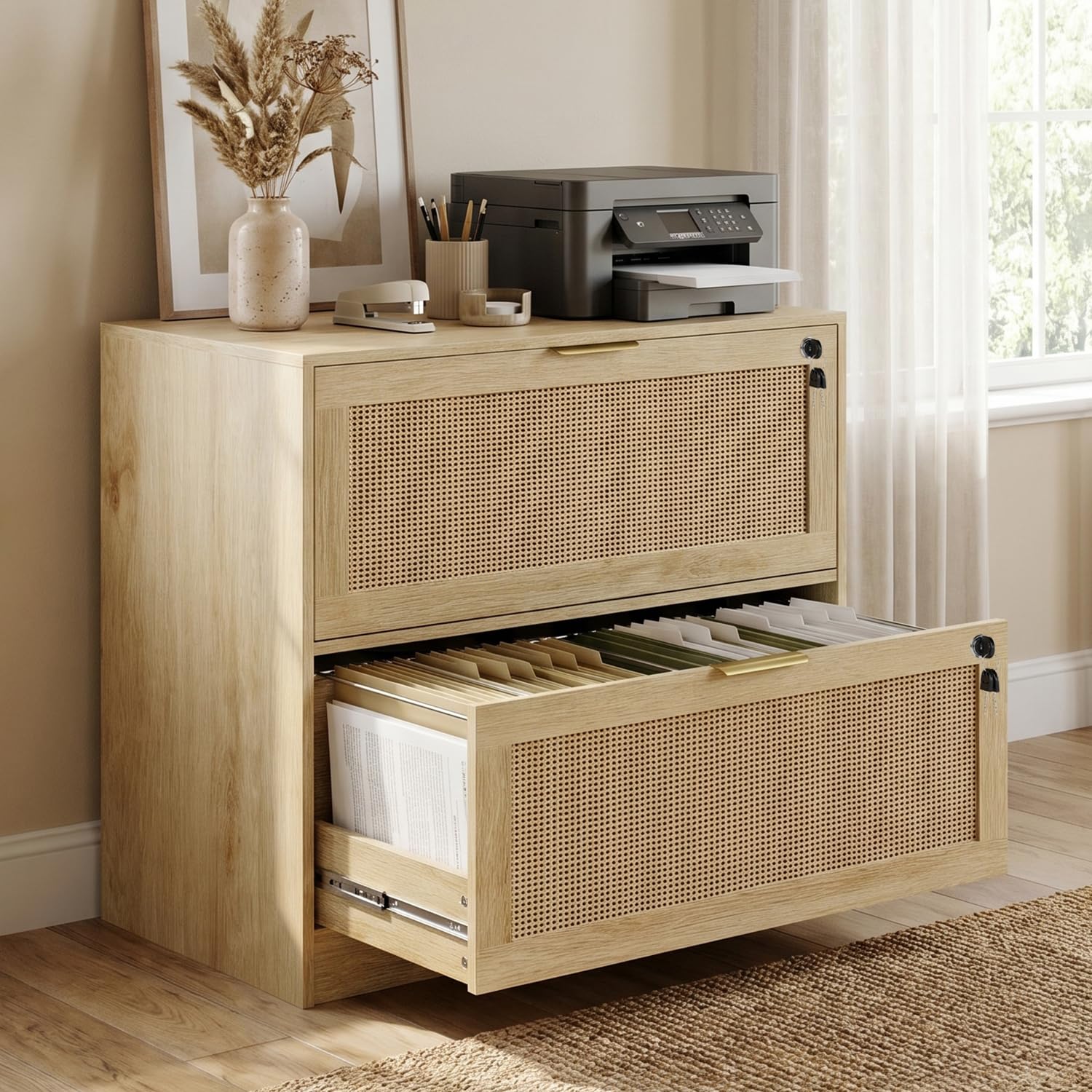 Printer Stand - 2 Drawer File Cabinet with Lock,
