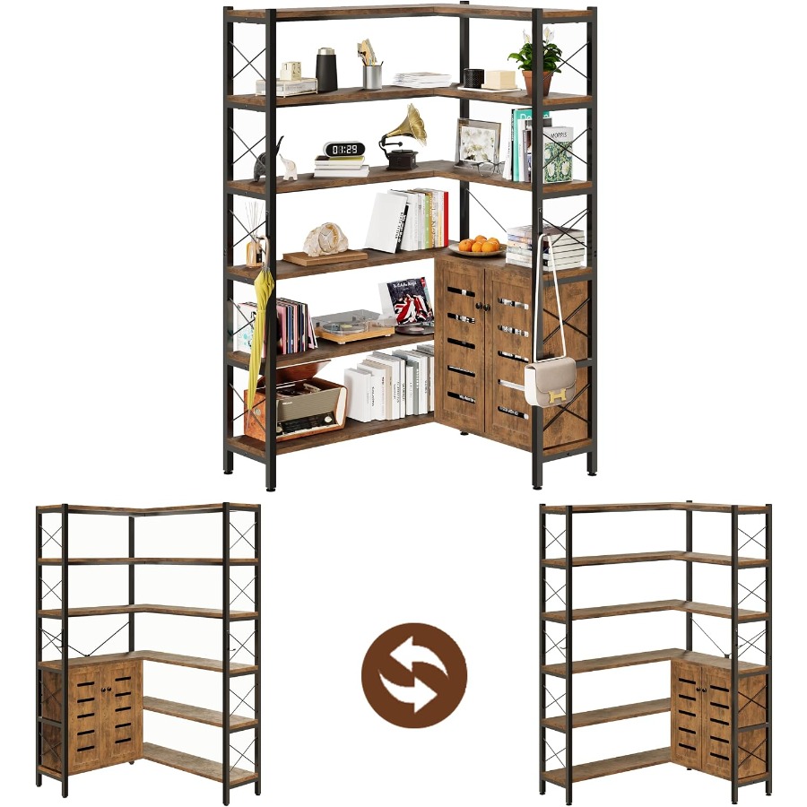 6-Shelf Corner Bookshelf for L - Bookshelf ulasan dan harga