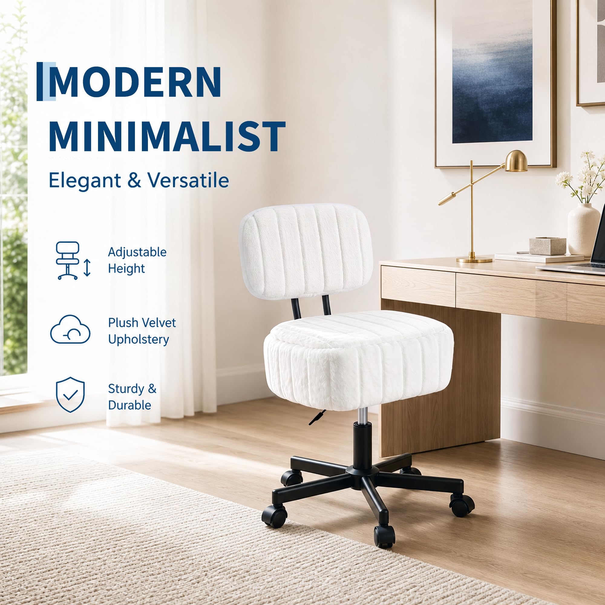 Vanity Chair with Storage, Fau - Office Stool ulasan dan harga